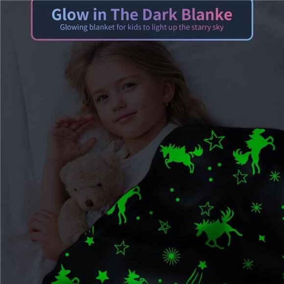 Girls Unicorn Blanket Glow in Dark Kids Fleece Throw Blanket Soft Toddler Baby - Picture 4 of 8